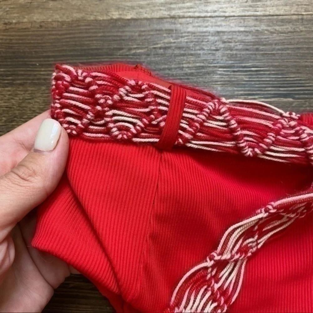 NWT Cosita Linda Red Bikini Bottoms Tassel Tie High Cut Small